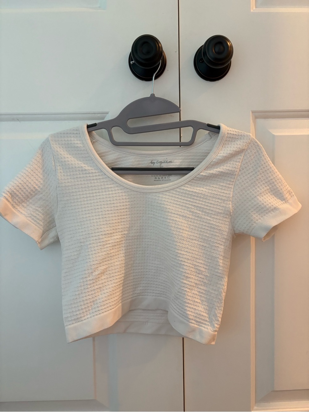 By Together Cream Waffle Knit Short Sleeve Crop Top
